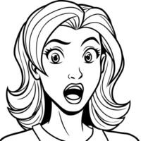 A woman with a shocked expression coloring page vector
