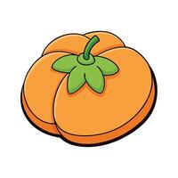 A cartoon orange tomato with a green leaf on it vector