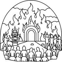 A coloring page with a circle with people in it vector