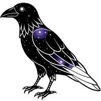 A black raven with purple stars on its wings vector
