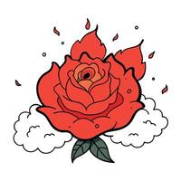 A red rose with clouds and fire in the background vector