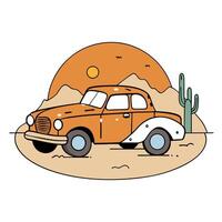 An orange car in the desert with cactus vector