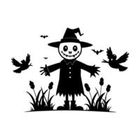 Scarecrow with birds and a hat on a white background vector