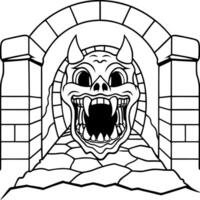 A cartoon devil head in a stone archway vector