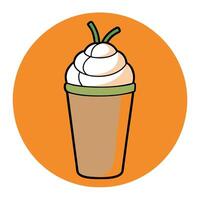 A cup of coffee with whipped cream and a green leaf vector