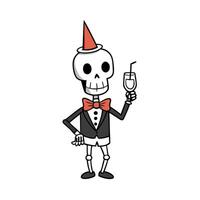 A skeleton in a tuxedo holding a glass of wine vector