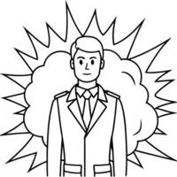 A man in a suit and tie is standing in front of a cloud vector