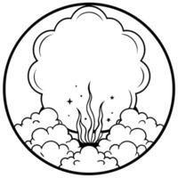 A cartoon drawing of a volcano with clouds in the sky vector