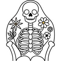 A skeleton with flowers and leaves coloring page vector