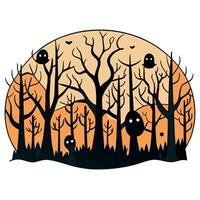 Halloween forest with ghosts and trees vector