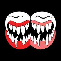 Two teeth with red and white teeth on black background vector