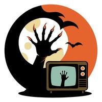 Halloween tv with hand and bat vector