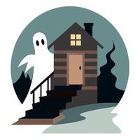 Halloween house with ghost and stairs vector