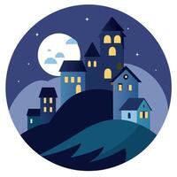 A cartoon illustration of a town at night vector