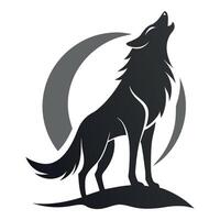 A wolf howling on a hill with a moon in the background vector