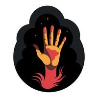 A hand with flames and stars on it vector