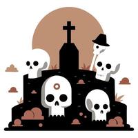 Skulls and crossbones in a graveyard vector