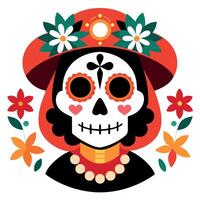 A skull with a red hat and flowers vector