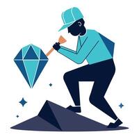 A man is digging up a diamond with a shovel vector