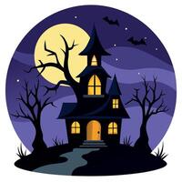 Halloween house with bats and moon in the background vector