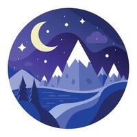 A night scene with mountains and a moon vector