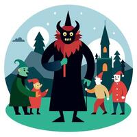 A cartoon illustration of a witch and her family vector