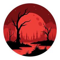A red moon and trees in the forest vector
