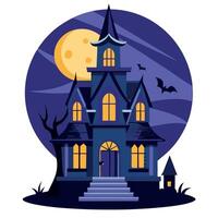 Halloween house with bats and moon on a white background vector