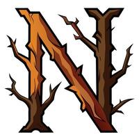 The letter n with a tree trunk and branches vector