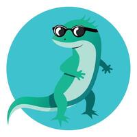 A cartoon lizard wearing sunglasses and standing on a blue background vector