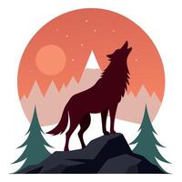 A wolf howling at the top of a mountain vector