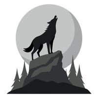 A wolf howling at the moon on a mountain vector