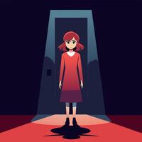 A girl standing in front of a door with a shadow vector