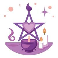 A purple pentagram with a heart and a candle vector