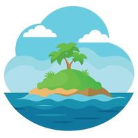 Tropical island with palm tree and clouds illustration vector