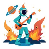An astronaut playing guitar on the moon vector
