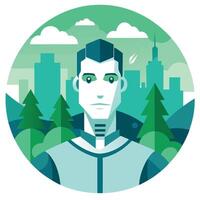 A man in a futuristic suit with trees in the background vector