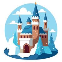 Winter castle with snow and trees on a blue background vector