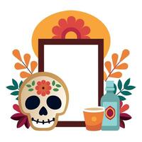 Day of the dead frame with a skull and flowers vector