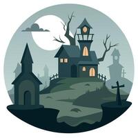Halloween house with graveyard and graveyard illustration vector