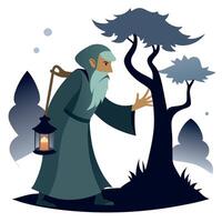 An old man with a lantern and a tree vector