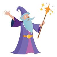 Cartoon wizard with magic wand vector