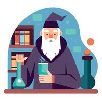 A wizard holding a glass and a flask vector