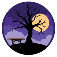 A tree and a table in front of a full moon vector