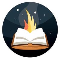 An open book with fire on it vector