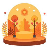 An illustration of a stage with trees and flowers vector