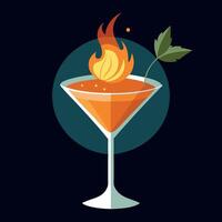 A cocktail with a flame on top vector