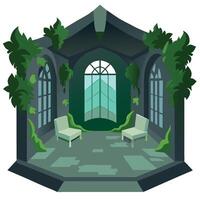 An illustration of a room with two chairs and a window vector