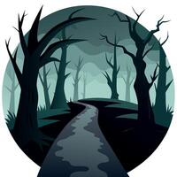 A path through the forest with trees and water vector