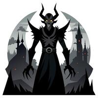 The evil demon is standing in front of a castle vector